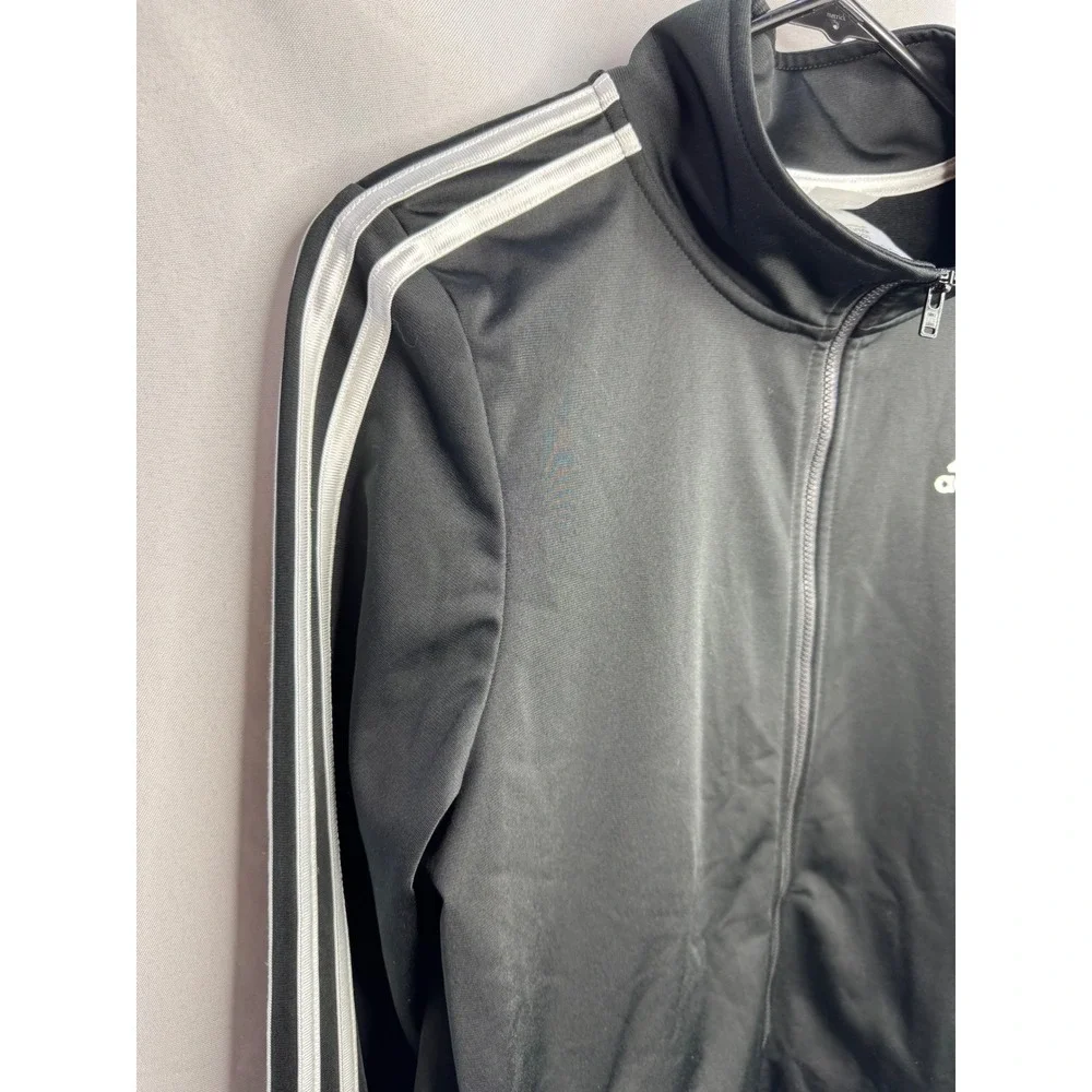 Adidas Boys XL 18/20 Track Jacket Black White 3 Stripe Full Zip Athletic Logo